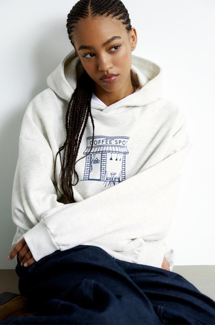

Толстовка с капюшоном Cafe Pull And Bear, серый