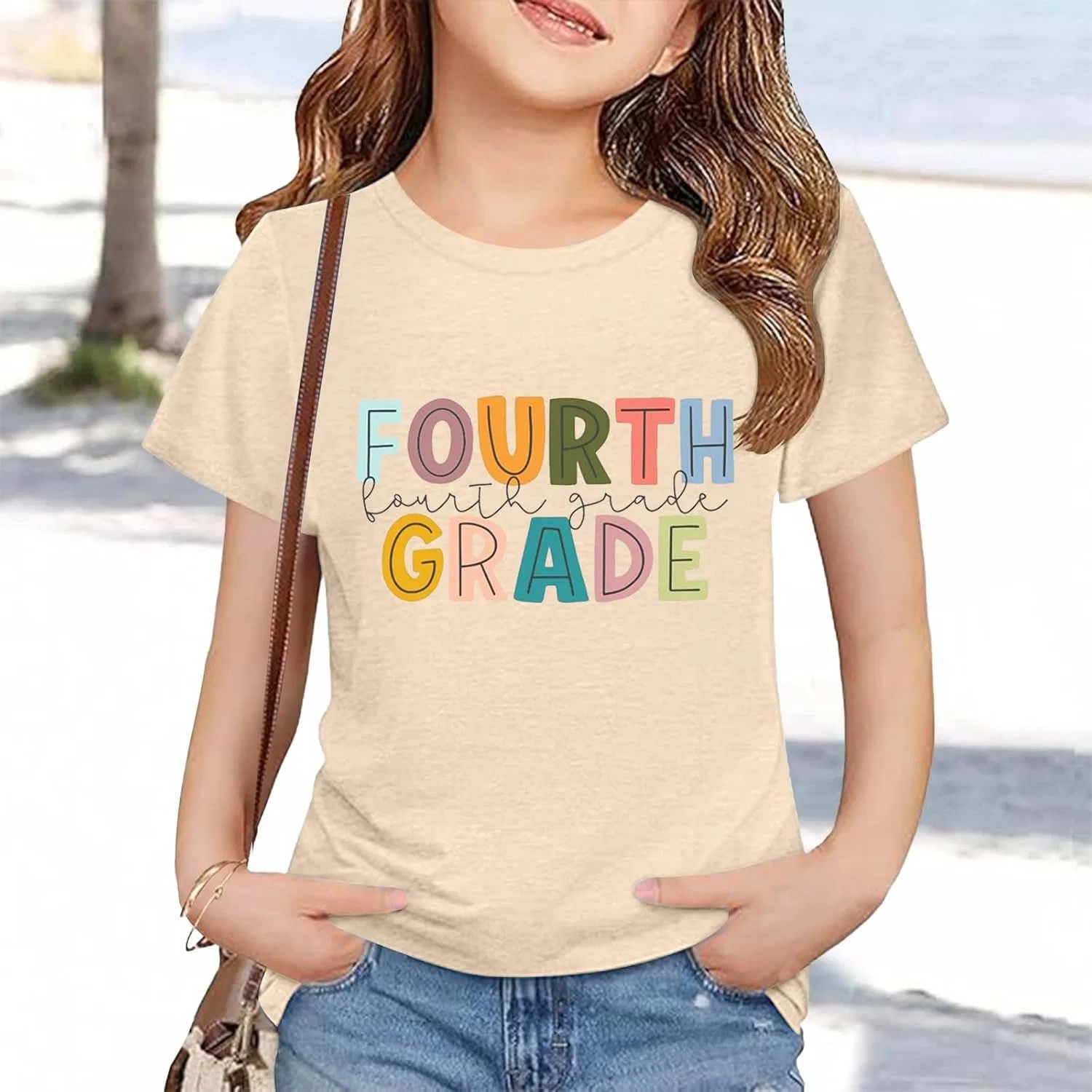 Футболка детская с коротким рукавом, Fourth Grade, бежевая — фото 4