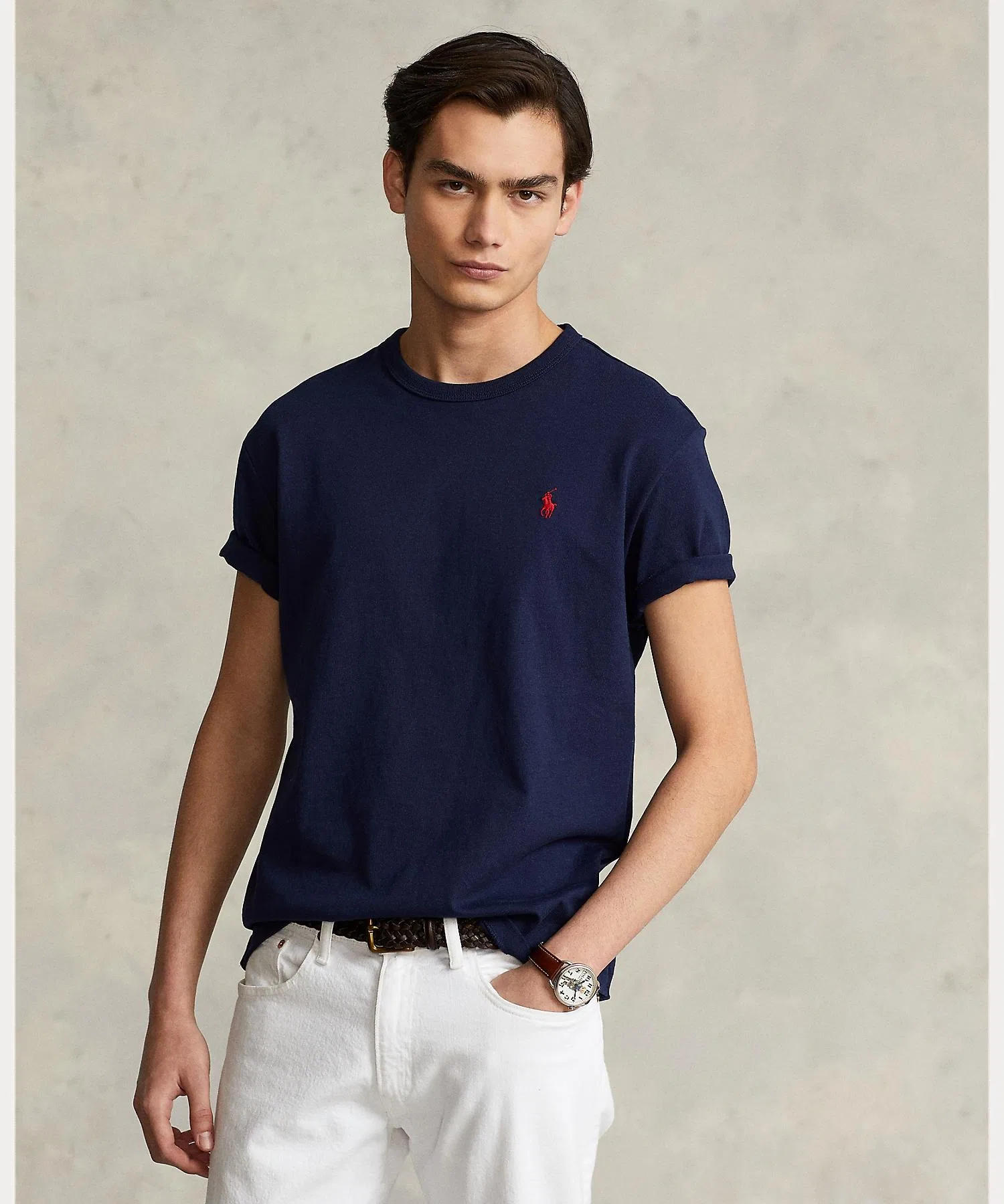 Мужская футболка POLO RALPH LAUREN хлопковая классического кроя синяя