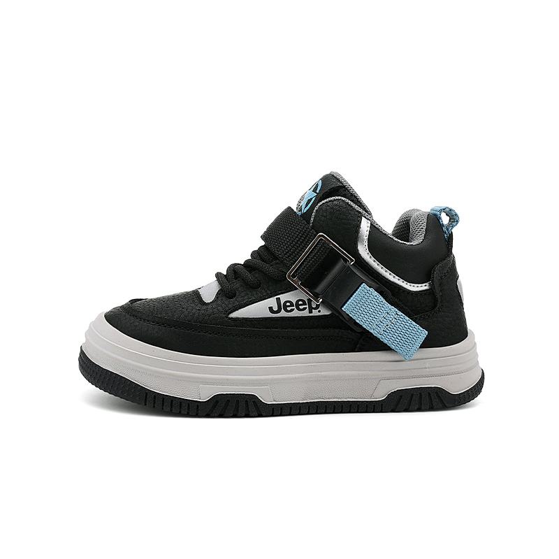 

Износостойкие низкие детские скейтерские кроссовки Black Blue Kids' Jeep, матовый черный/голубой