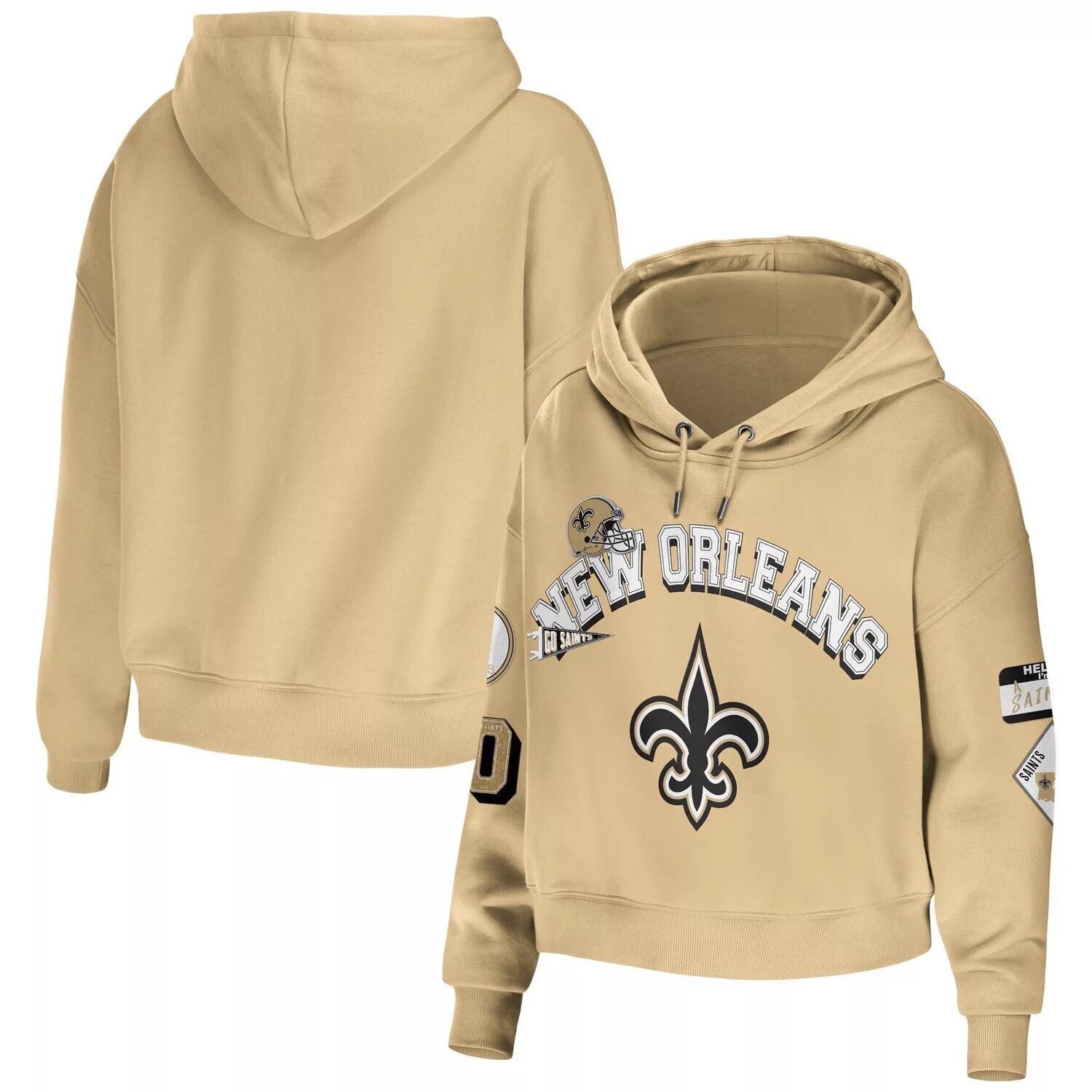 

Женская WEAR by Erin Andrews Gold New Orleans Saints Скромный укороченный пуловер с капюшоном больших размеров