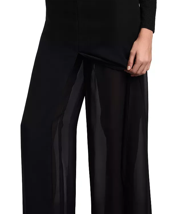 Многослойные брюки из техно-жоржета Emporio Armani, Black — фото 4