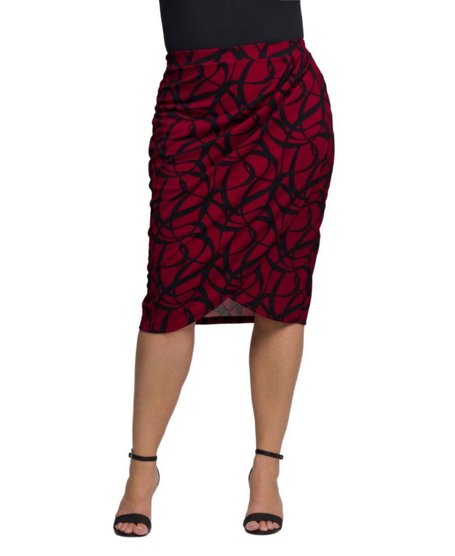 

Юбка до колена бордового цвета с принтом, присборенная, больших размеров 24seven Comfort Apparel, Multi