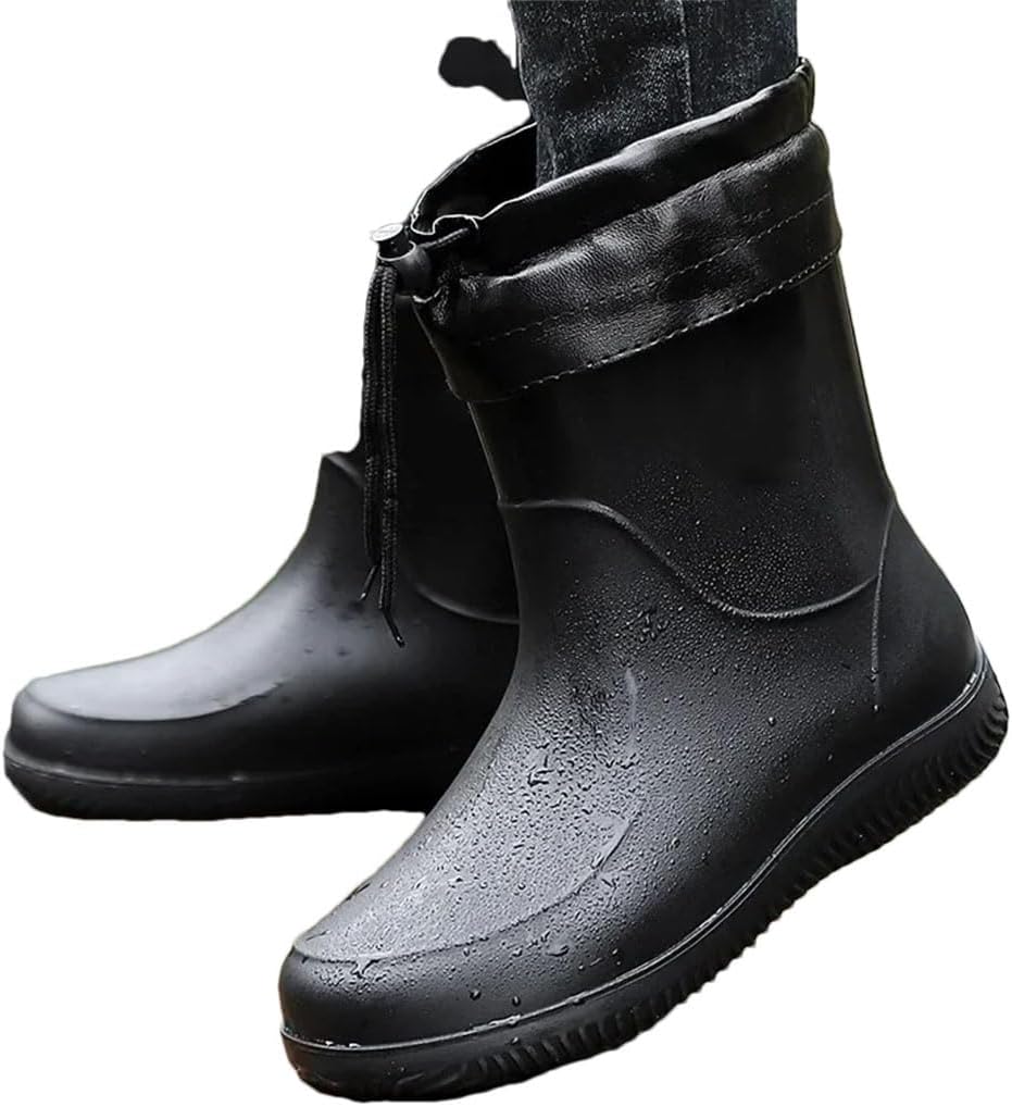 

Мужские резиновые сапоги против скольжения, легкие походные дождевые ботинки, удобные водонепроницаемые резиновые рыболовные и водные туфли Generic, черный