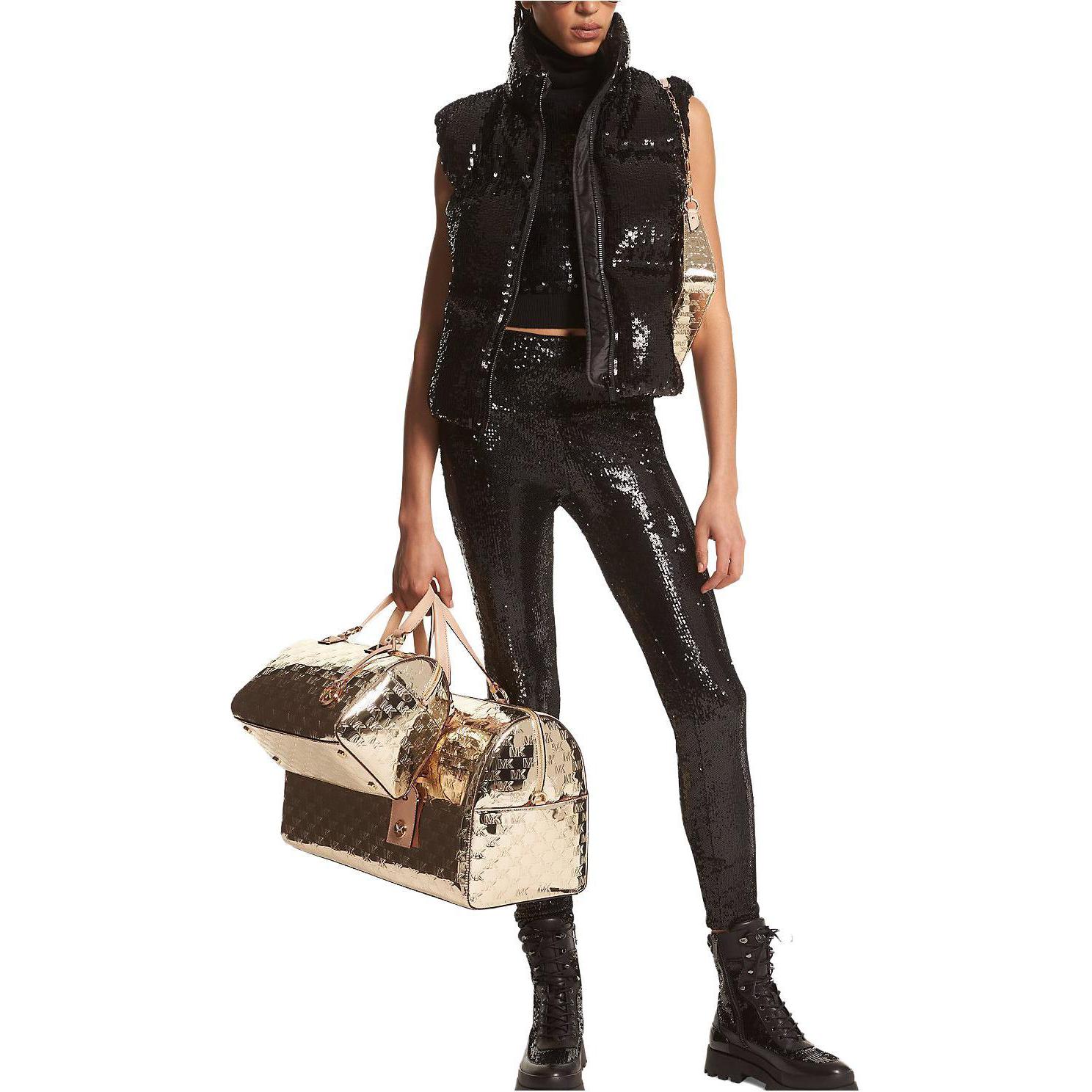 

Стёганая пуховая жилетка с пайетками из сатина MICHAEL KORS, черный