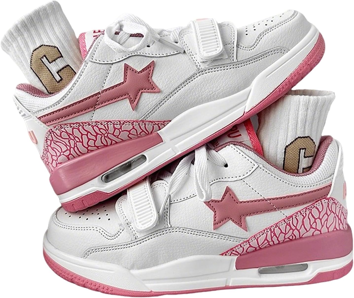 

Женские и мужские высокие кроссовки на платформе Star Chunky с воздушной подушкой, удобной толстой подошвой для повседневной уличной носки Zqw, белый/розовый