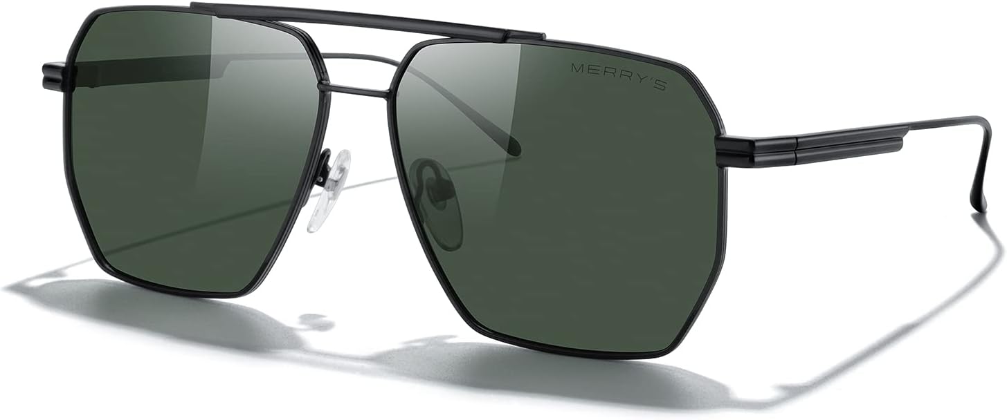 

Большие поляризованные квадратные солнцезащитные очки MERRY для женщин и мужчин, винтажные ретро-очки, защита от УФ-излучения UV400, классические большие металлические солнцезащитные очки MERRY'S, Black Frame/G15 Lens