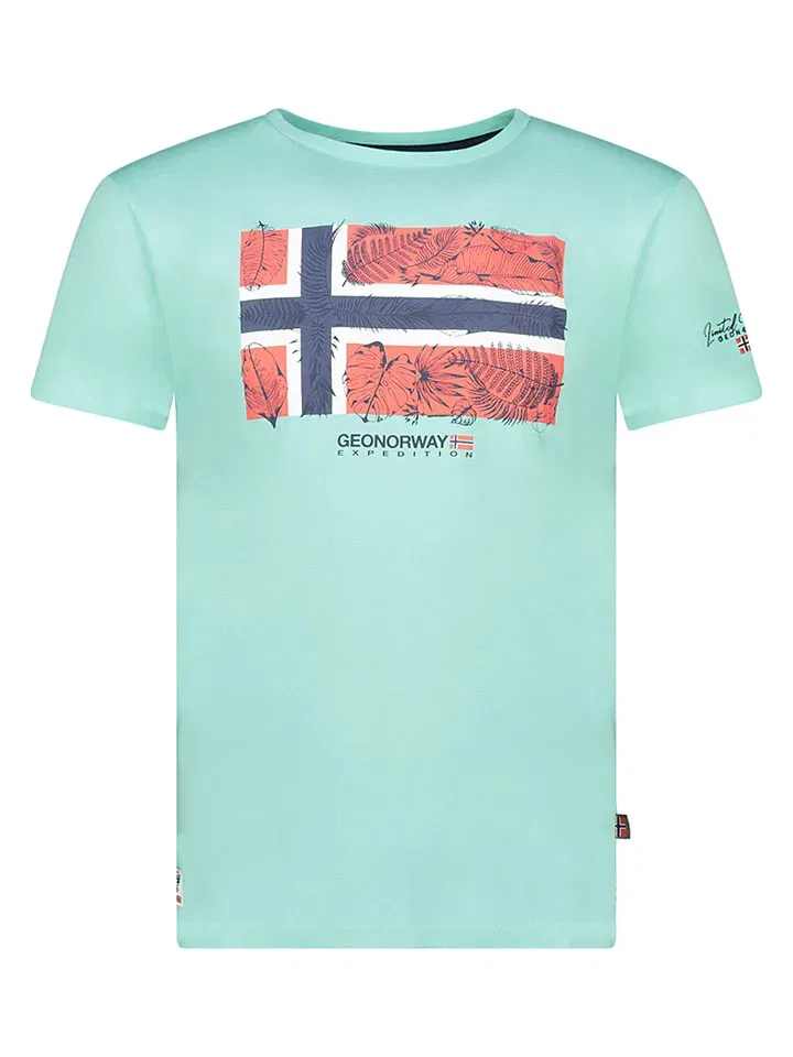 Футболка с принтом, хлопок, Geographical Norway, бирюзовый