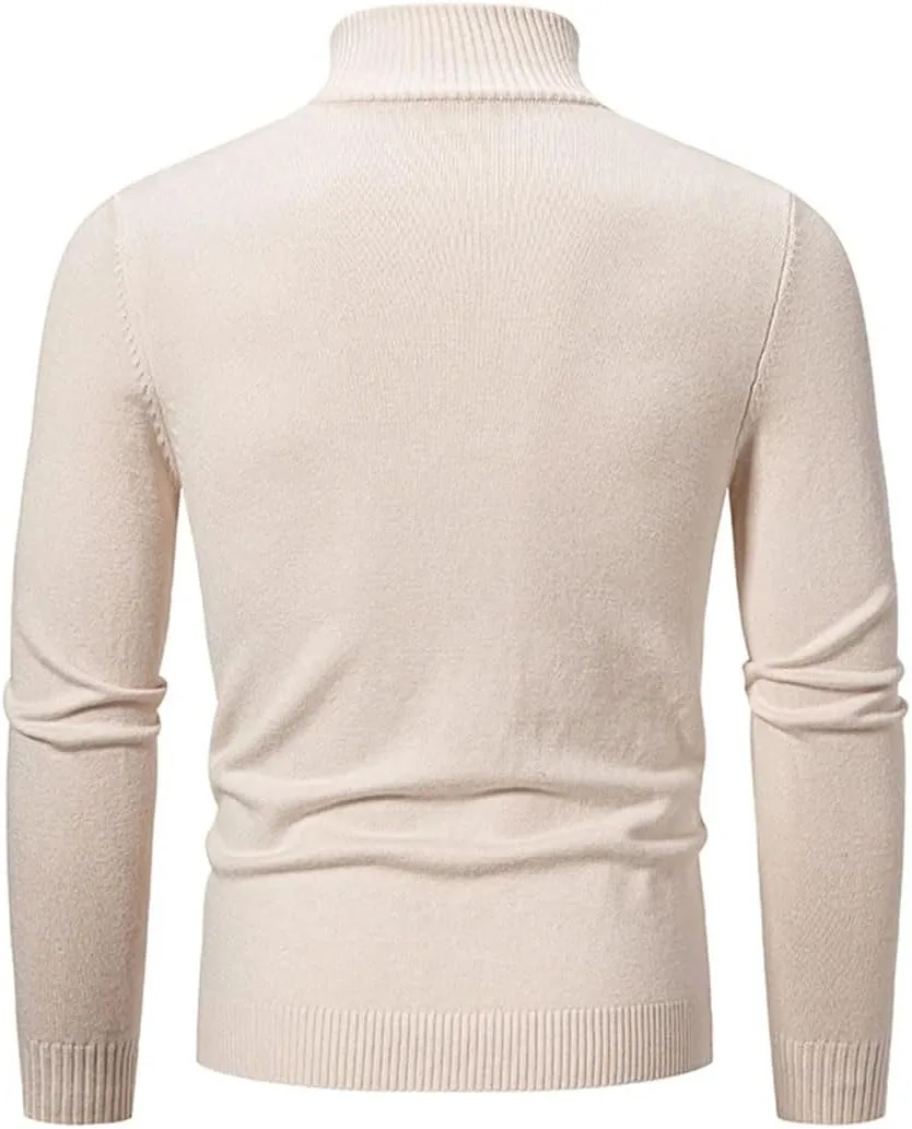 Мужской зимний полузастегивающийся вязаный пуловер Slim Fit с высоким воротником — фото 3