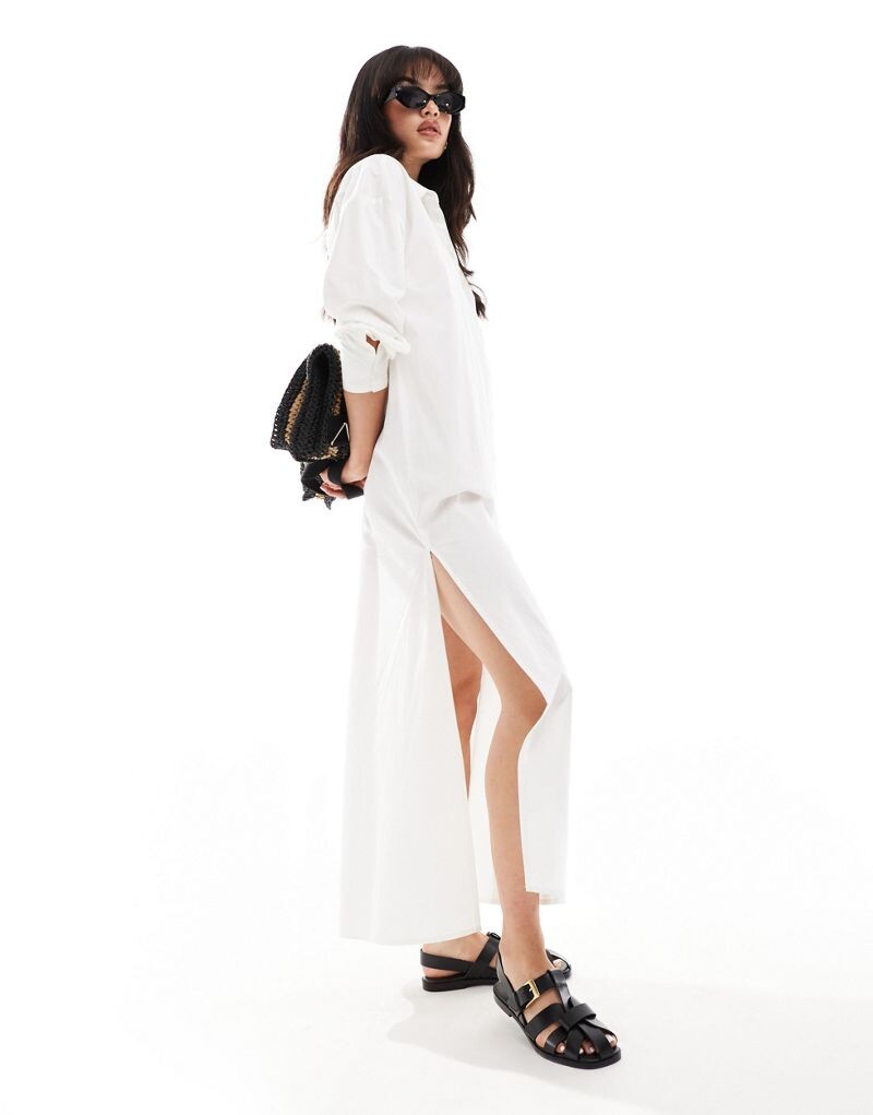 

Vero Moda – длинное белое платье-рубашка А-силуэта