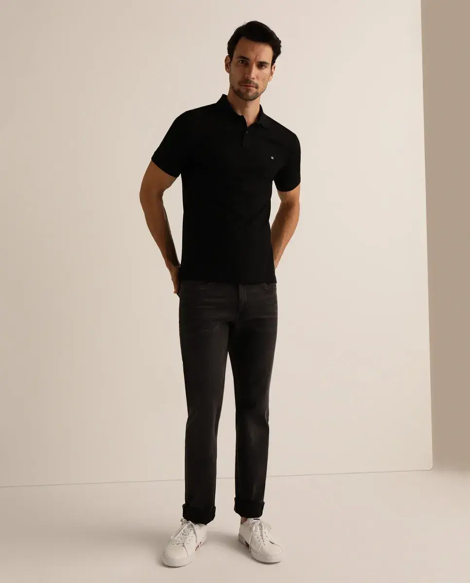 

Классический мужской поло из пике черный с коротким рукавом Calvin Klein