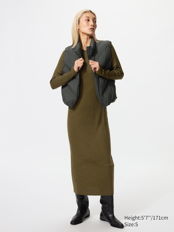 

Рифленое вязаное платье из смеси мериноса Uniqlo, 56 olive