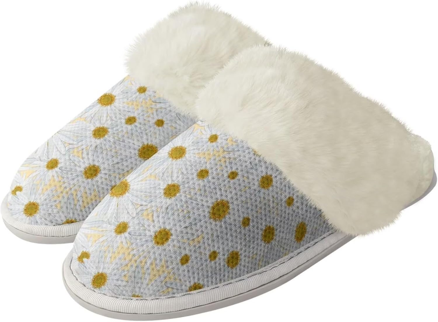 

Женские пушистые тапочки Мягкие плюшевые с закрытым носком Домашние тапочки Мокасины Мужские повседневные зимние теплые хлопковые домашние тапочки с нескользящей резиновой подошвой для спа и ванны Watdotory, Daisy Flowers