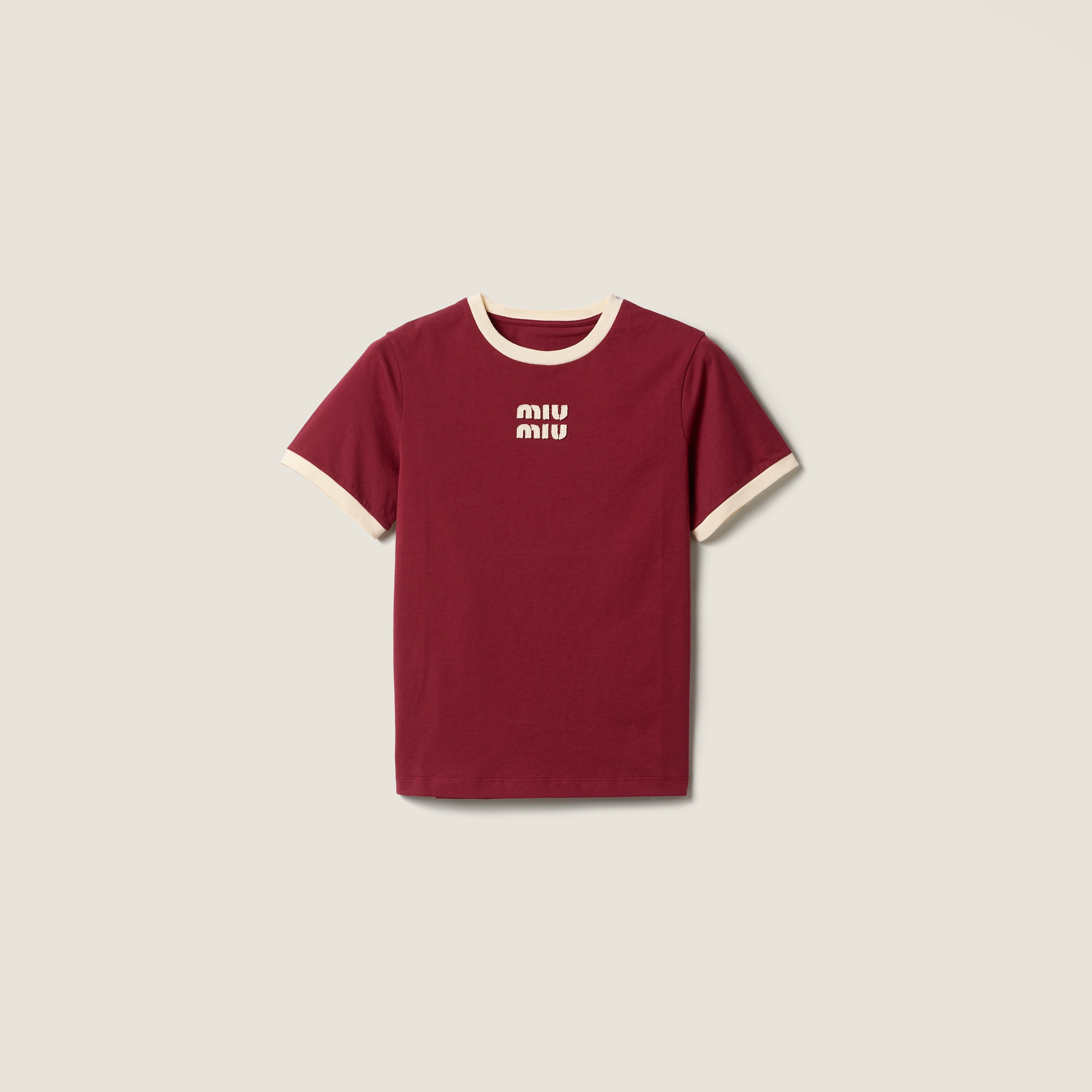 

Футболка из хлопкового джерси MIU MIU, бордовый, Красный, Футболка из хлопкового джерси MIU MIU, бордовый