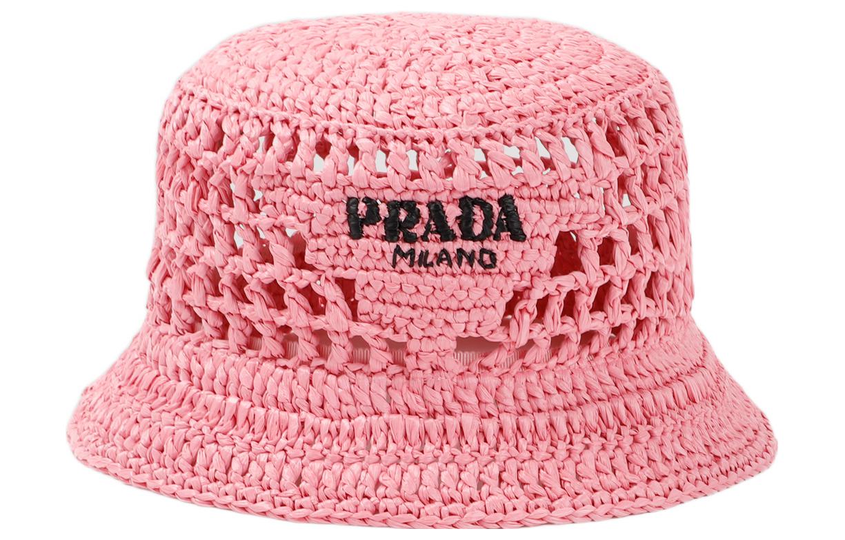 

Футболка с вышитым логотипом Raffia Bucket Hat PRADA, розовая