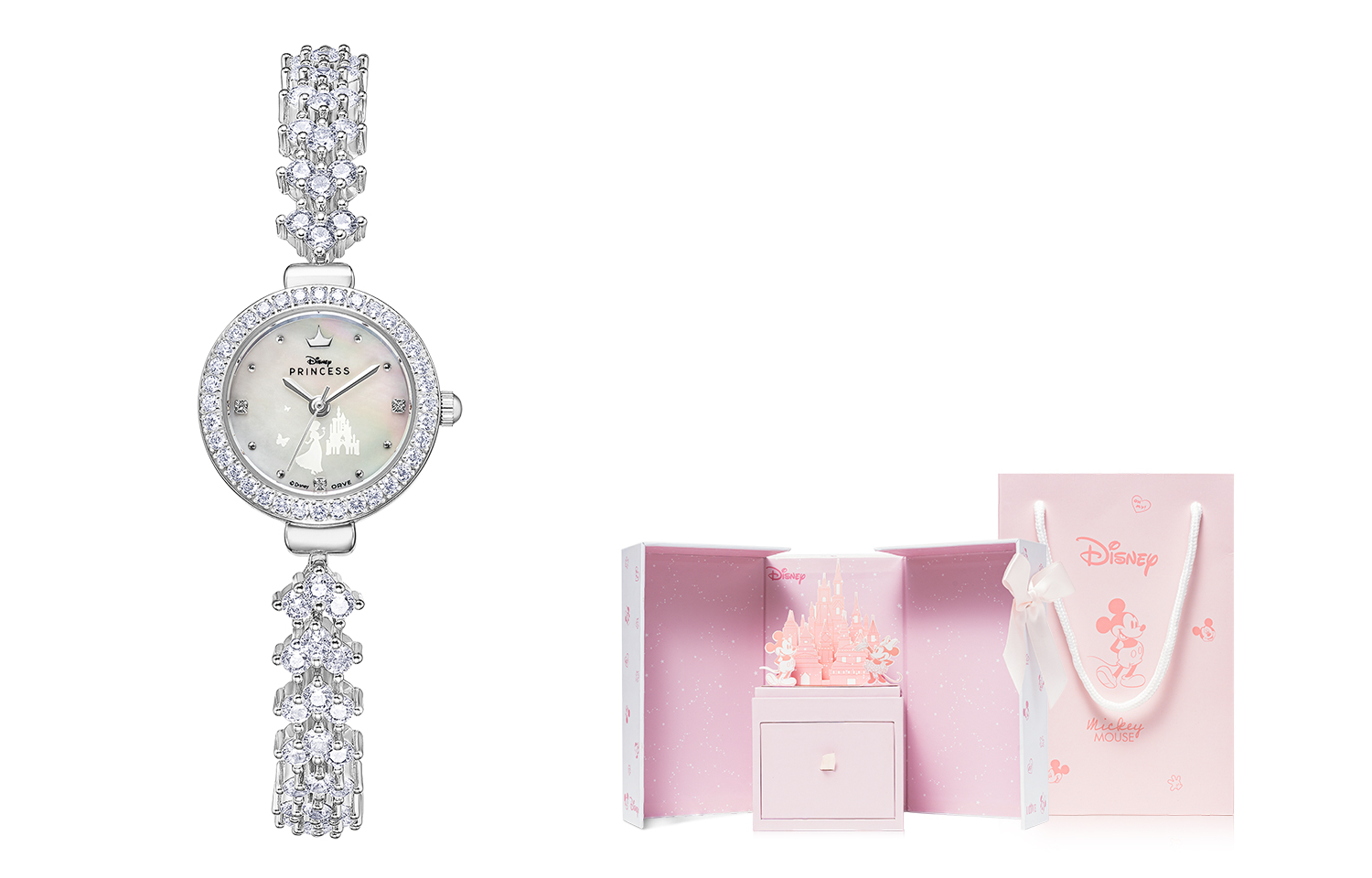 

Disney Часы Princess Quartz Movement Eco Friendly Copper Strap Watch Women's Watch Mother of Pearl Color Watch Dial, Dazzling White[Castle Box]