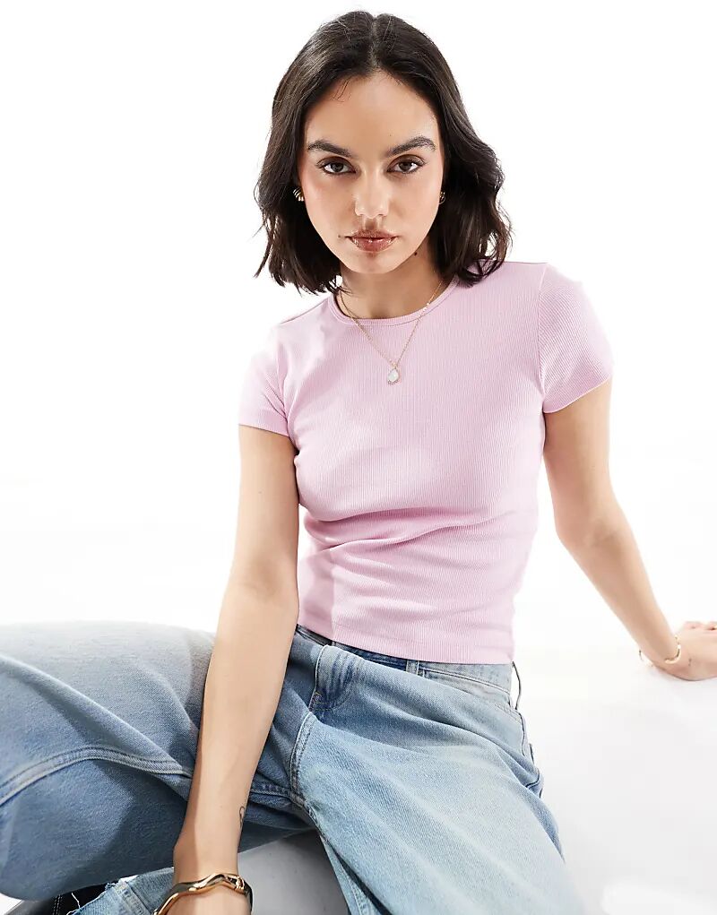 

Футболка с круглым вырезом в рубчик нежно-розового цвета Vero Moda