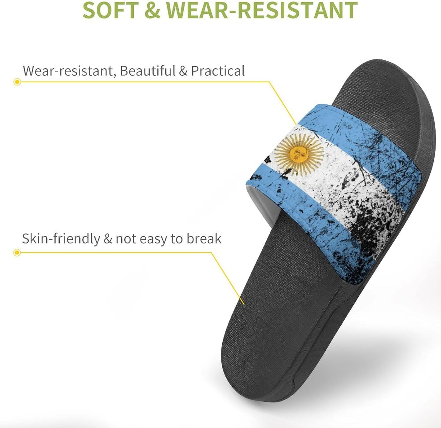 GTABVECT Grunge Texture Argentina Flag Тапочки для душа Домашняя тапочка Быстро высыхающая Нескользящая ванная ванная бассейн Женщина ПВХ, черный — фото 3