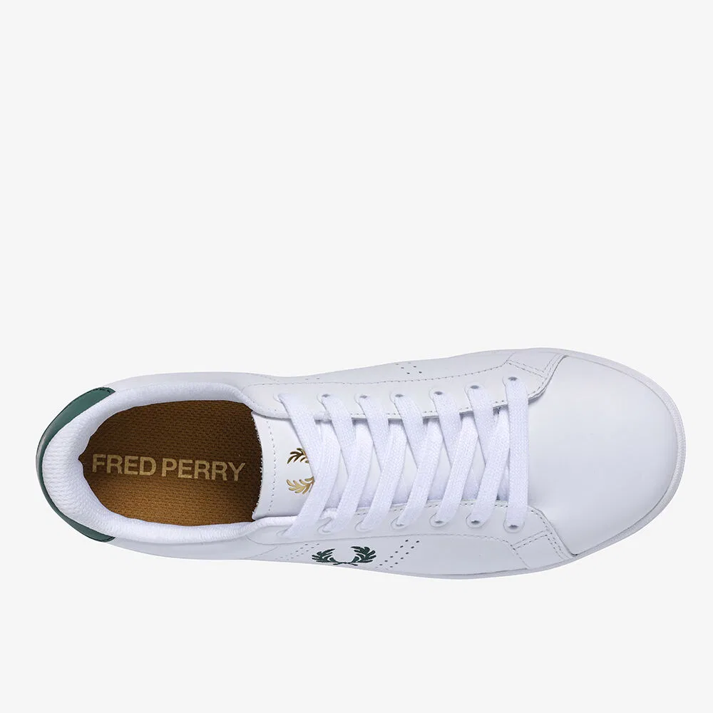 Мужские низкие кожаные кеды B721 белые с зелёным от Fred Perry — фото 3