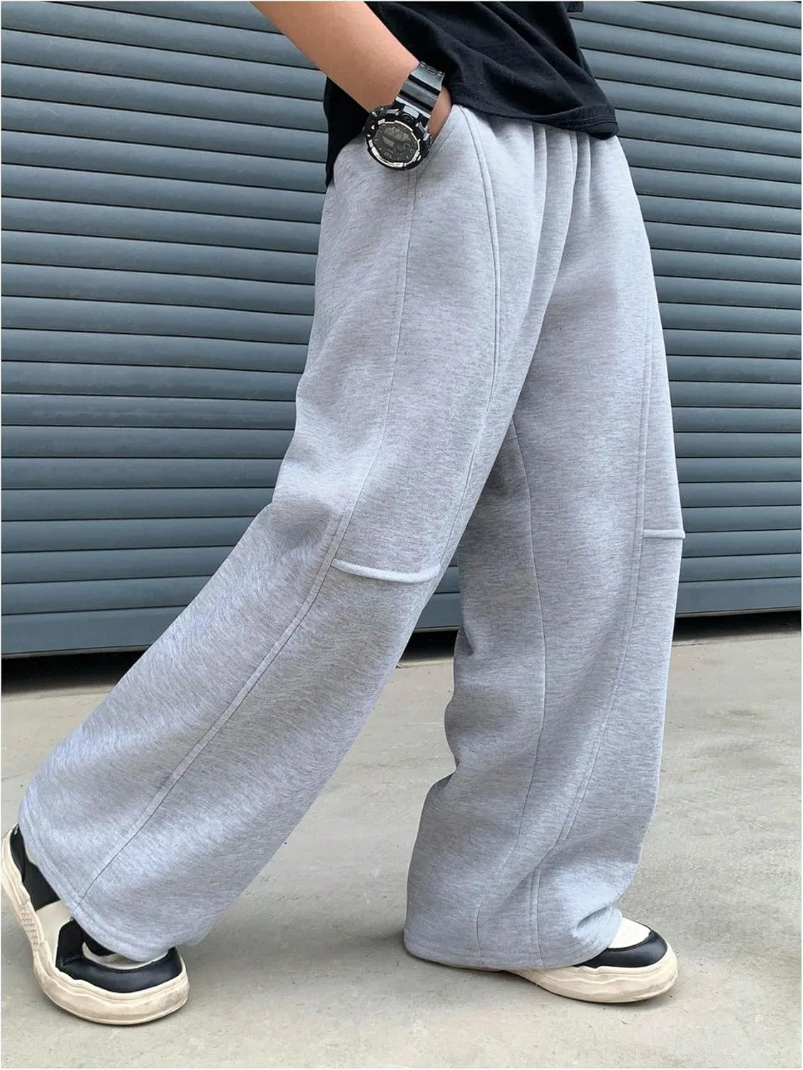 Спортивные штаны SweatyRocks для мальчиков, свободные, с эластичным поясом, широкими штанинами и карманами, серый — фото 3