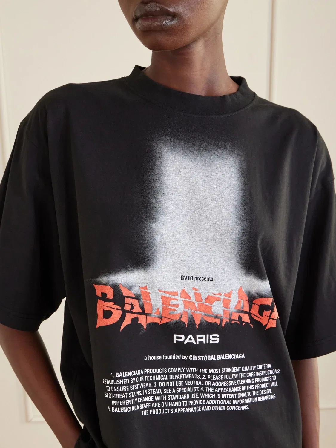 Футболка из смесового хлопка с принтом BALENCIAGA, черный — фото 4