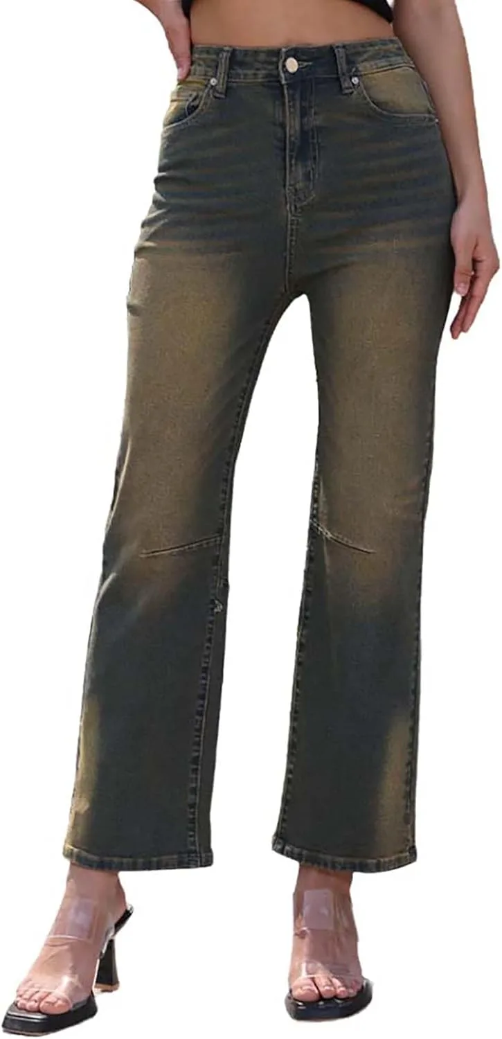 

Женские джинсы ретро прямые высокие эластичные расслабленного кроя QLAUYIOE