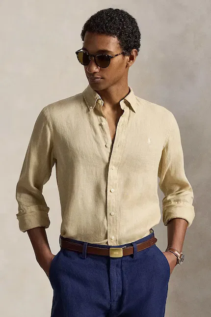 Рубашка из льна Long Sleeve Sport Shirt Polo Ralph Lauren, зеленый