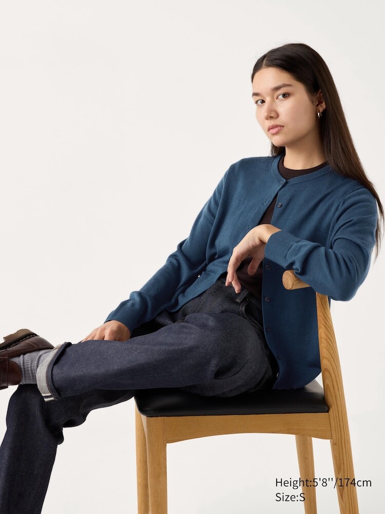 

Кардиган из мериносовой шерсти с круглым вырезом UNIQLO, синий