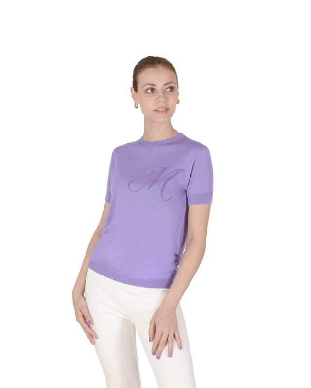 

Короткий рукав арт 003 s буква м Crown Of Edinburgh Cashmere, фиолетовый