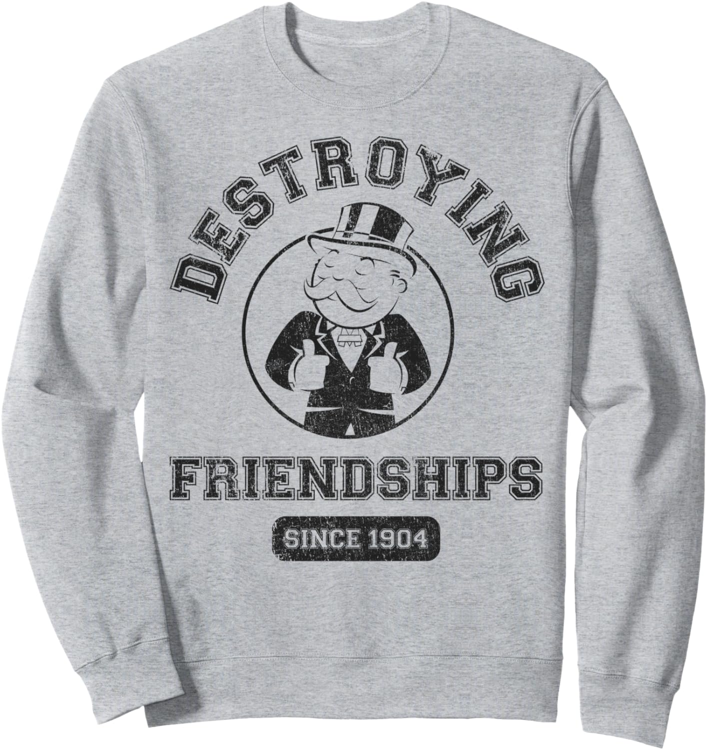 

Толстовка с изображением персонажа из игры «Монополия» и надписью «Разрушая дружбу с 1904 года», серая Monopoly, Серый, Толстовка с изображением персонажа из игры «Монополия» и надписью «Разрушая дружбу с 1904 года», серая Monopoly