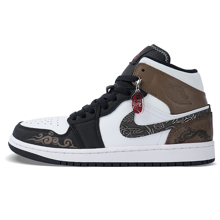 Кроссовки Air Jordan 1 Vintage Basketball Shoes Men Mid-top Black/White/Brown, черный/белый/коричневый — фото 2