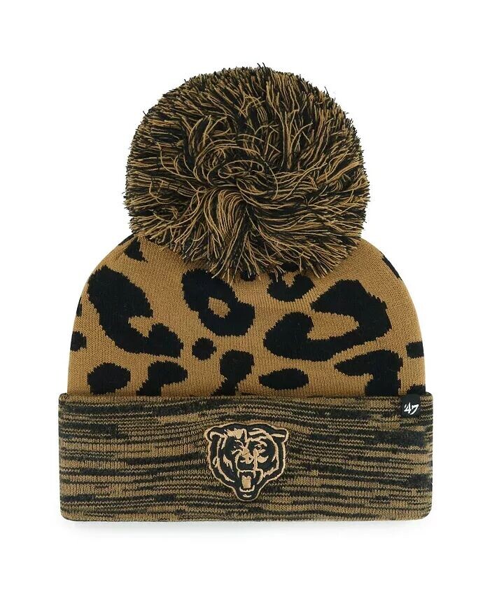 

Женская коричневая вязаная шапка с манжетами и помпоном Chicago Bears Rosette '47 Brand, коричневый