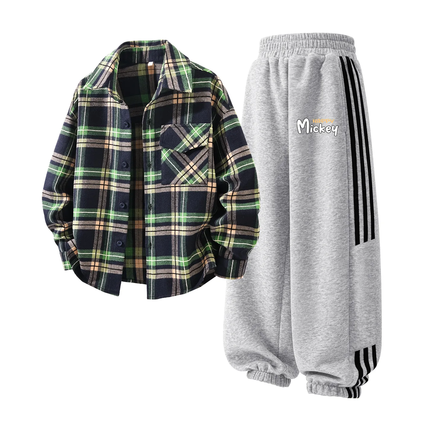 Детская повседневная спортивная одежда с лацканом Disney, Solid Rum Brown Plaid+Diquqi K Heather Gray — фото 4