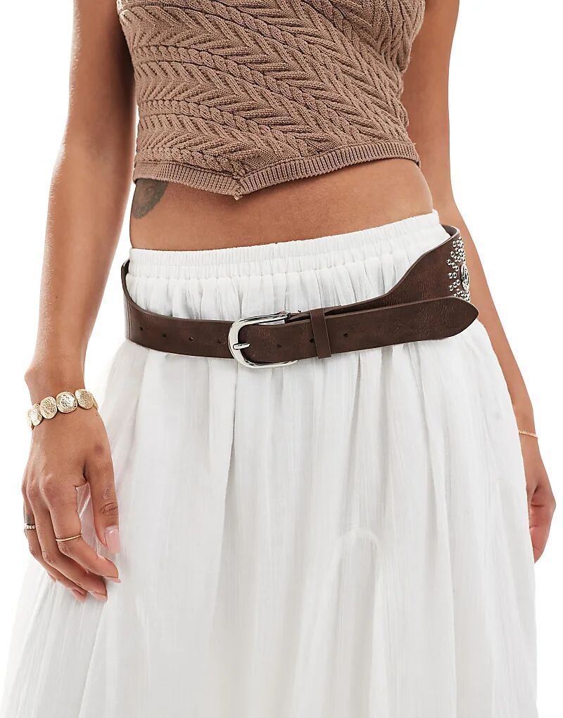 

Широкий ремень My Accessories с заклепками серебристого и коричневого цветов