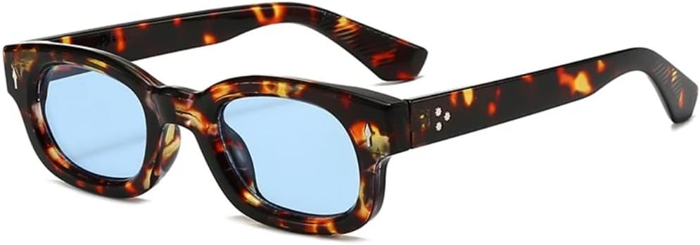 

Ретро маленькие солнцезащитные очки конфетных цветов для женщин, модные трендовые очки с заклепками для мужчин, леопардовый принт, защита от УФ-излучения UV400 TVTBBVV, Leopard Blue