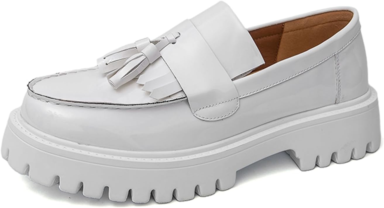 

Мужские лоферы JHFDIOY на платформе из лакированной кожи с кисточками, без шнурков, повседневные, легкие, классические, для деловых мероприятий, вечеринок, свадеб, выпускных, с круглым носком, мокасины, белый
