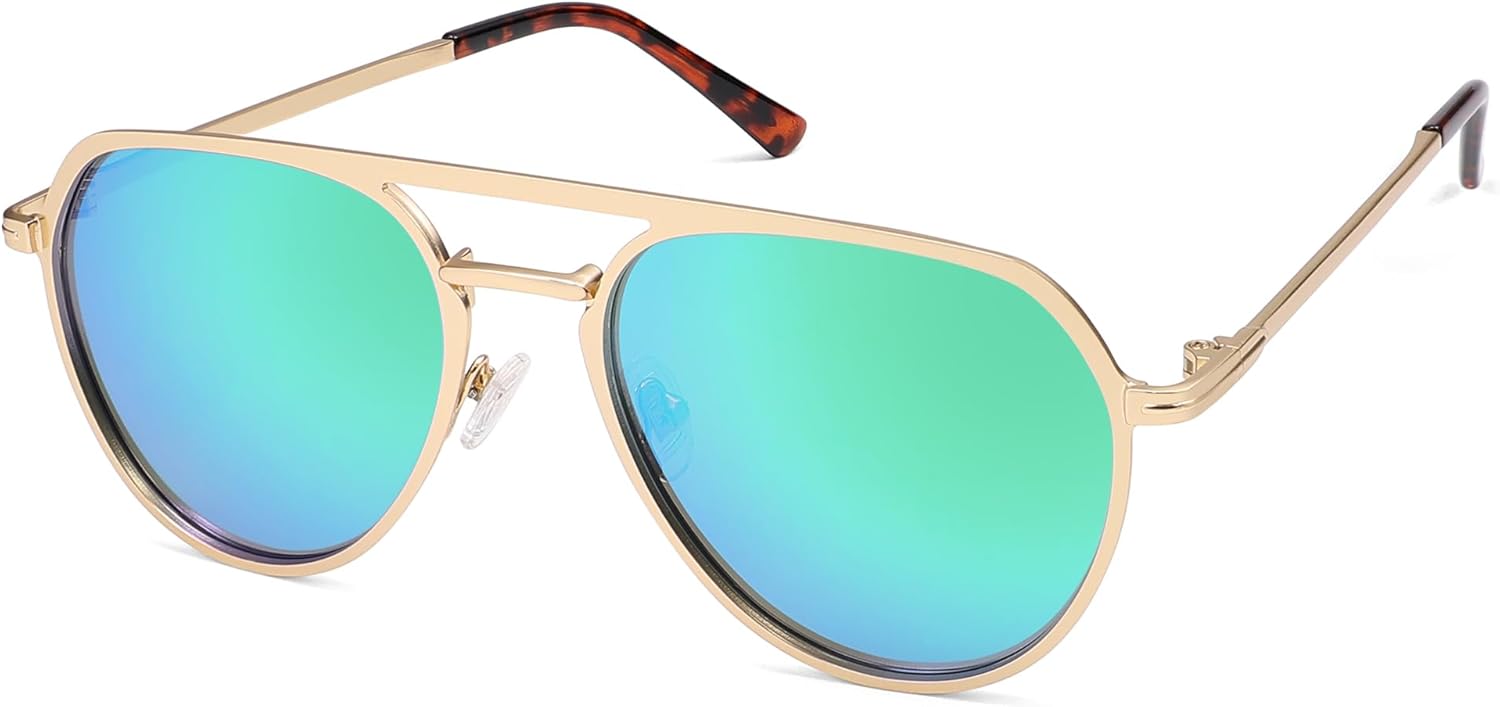 

SOJOS Модные солнцезащитные очки-авиаторы с поляризацией для женщин и мужчин, в стиле ретро, ​​классические металлические солнцезащитные очки SJ1204A, Gold/Mirrored Green