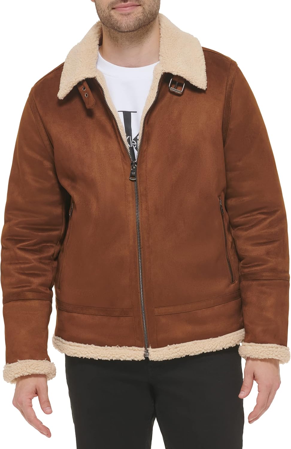 

Мужская куртка Calvin Klein из искусственной кожи - бомбер с подкладкой из овчины, Shearling Lined Cognac