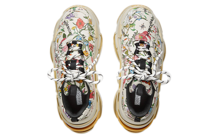 Gucci X Женские Кроссовки Triple S 'The Hacker Project Floral' Women's Balenciaga, Слоновая Кость Белый — фото 4