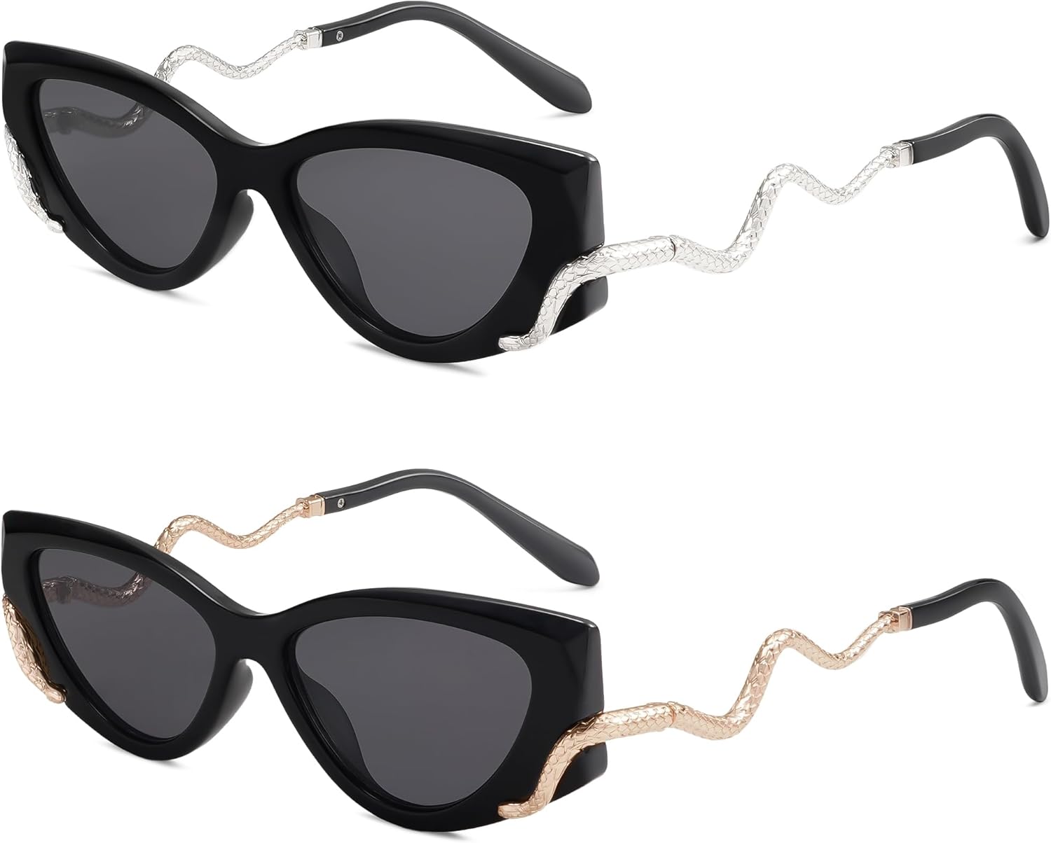 

Ретро-солнцезащитные очки в стиле Y2K с змеиной кожей для женщин, стильные «кошачий глаз» в стиле 90-х, узкие модные солнцезащитные очки AP3667 Appassal, P1 Black/Silver Snake+gold Snake