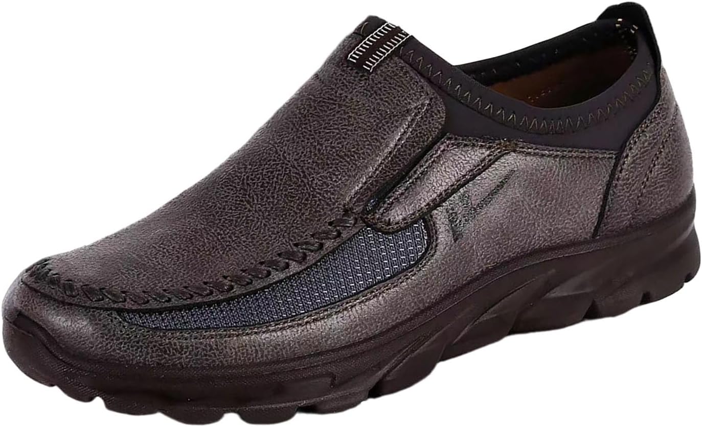 

Мужские кожаные лоуферы с толстой подошвой, низким верхом, без шнурков, удобные, дышащие, с широкой круглой ноской, нескользящей мягкой подошвой, мокасины для повседневной носки, работы и вождения Nxnbhsl, темно-коричневый