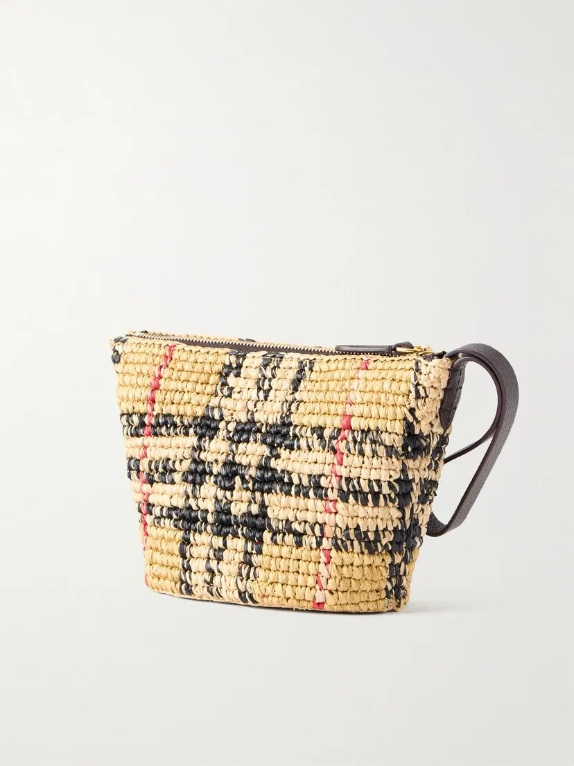 Плетеная сумка-клатч из рафии Margate с кожаной отделкой BURBERRY, бежевый — фото 4