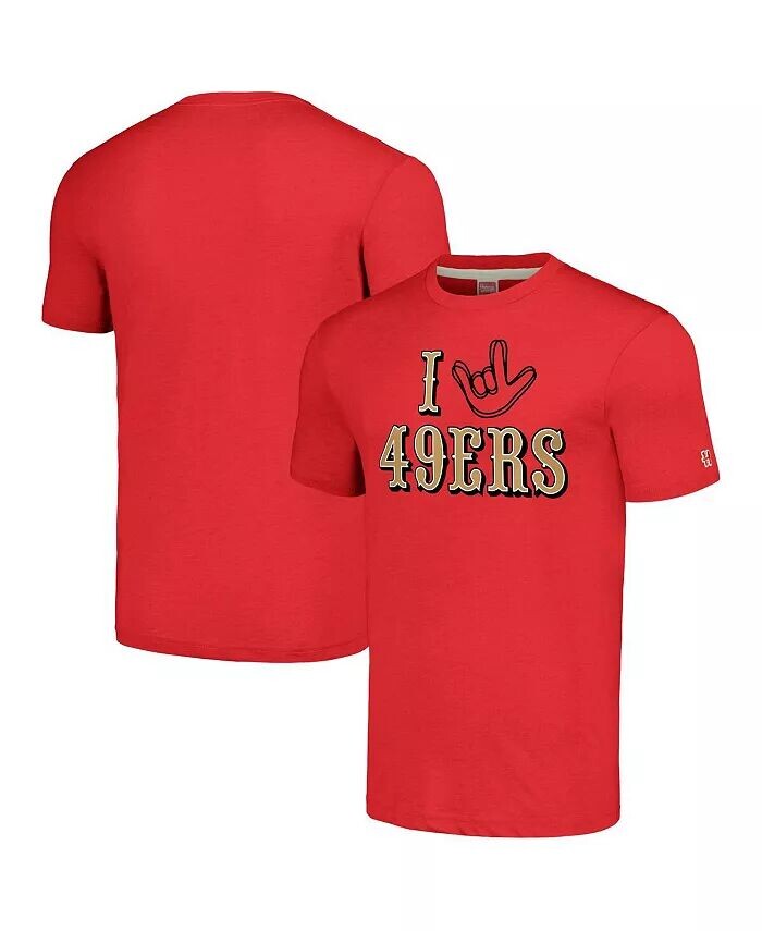 

Мужская и женская футболка Scarlet San Francisco 49ers The NFL ASL Collection от Love Sign Tri-Blend Homage