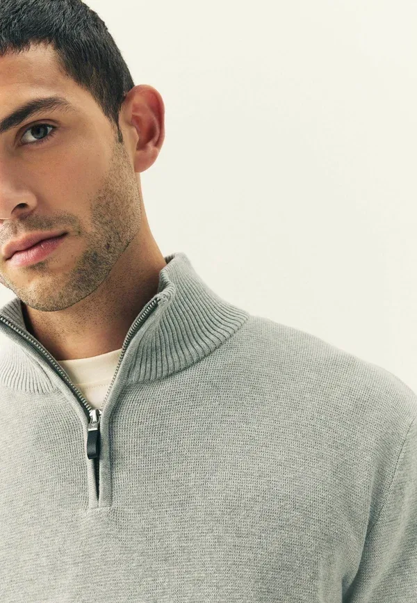 Джемпер Next Tall fit regular fit premium quarter zip, светло-серый — фото 4