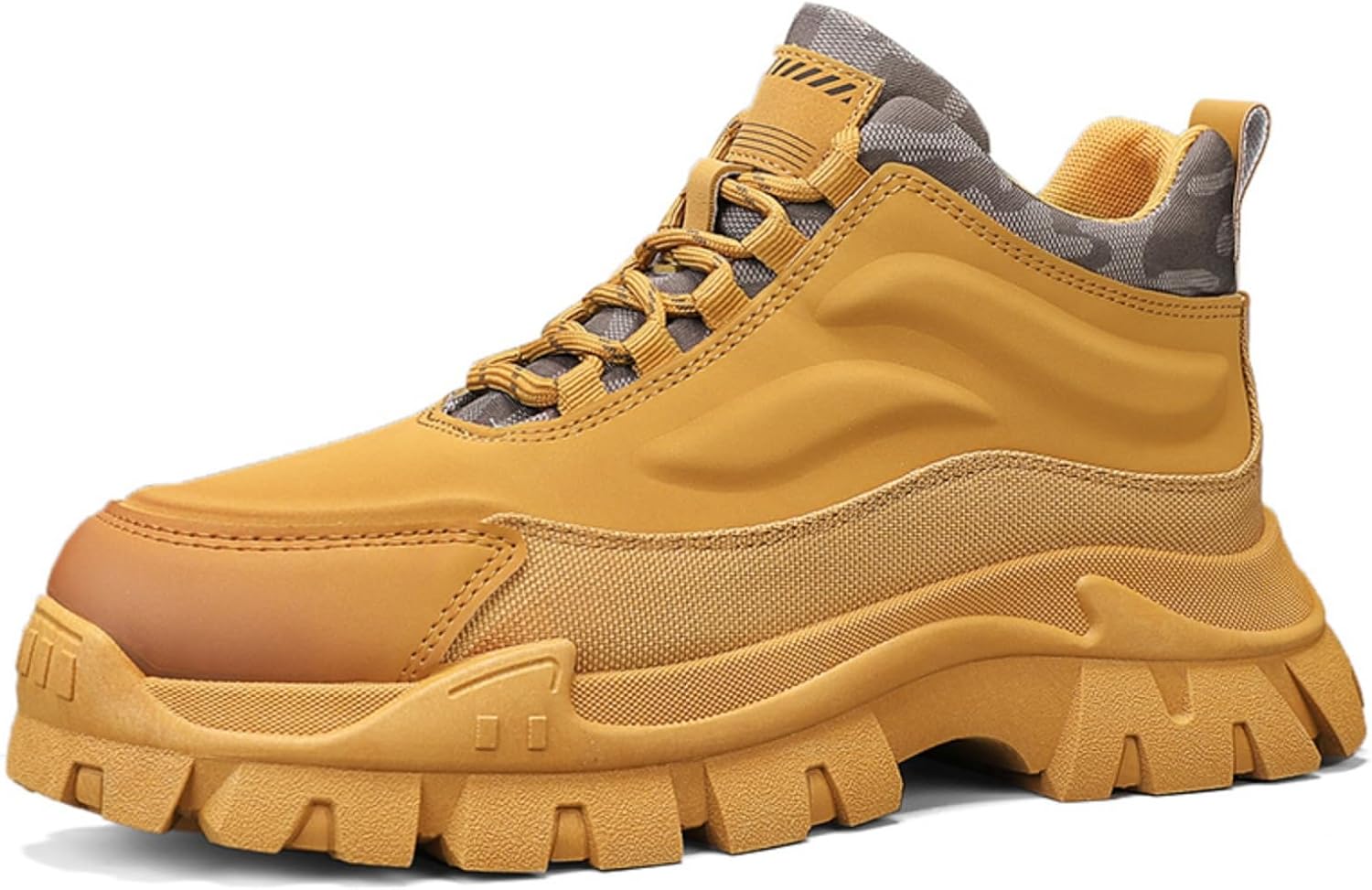 

Мужские высокие кроссовки для походов на открытом воздухе с текстурированной кожей и противоскользящей утолщенной подошвой для прогулок, кемпинга и повседневного использования Lshwcift, желтый
