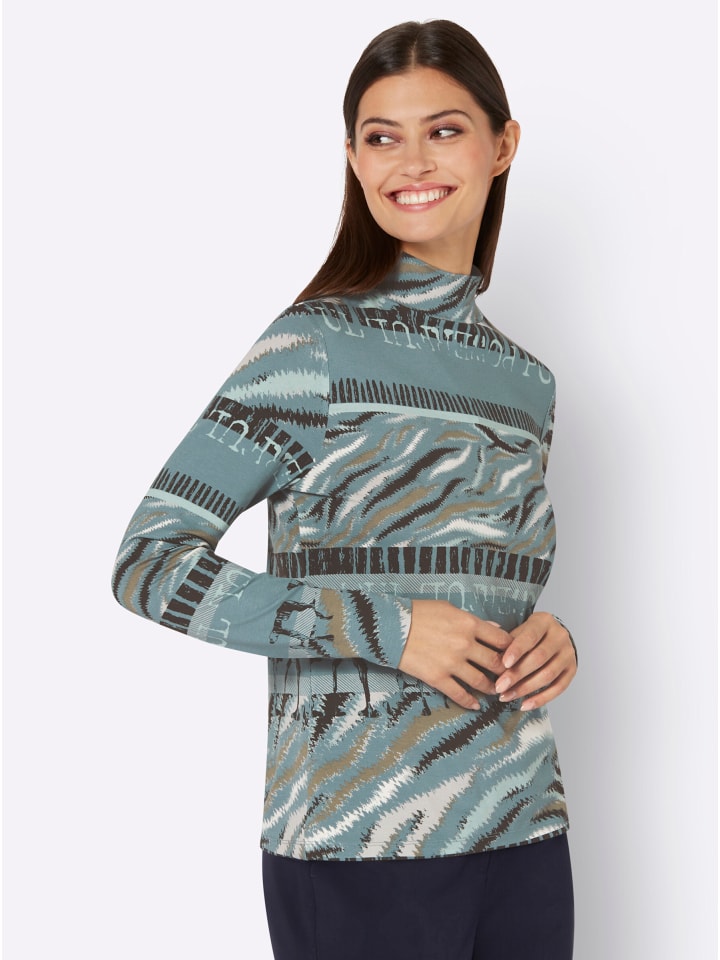 

Рубашка с воротником-стойкой и принтом цвета нефрита и графита creation L