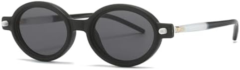 

Овальные двухцветные модные солнцезащитные очки для женщин с защитой от УФ-излучения UV400, винтажные светло-серые, мужские солнцезащитные очки с заклепками MTZJH, Matte Black Gray