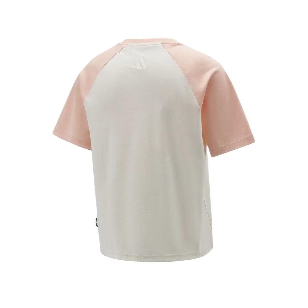 Футболка женская Ecru/Light Pink с круглым вырезом, средней посадки Adidas — фото 3