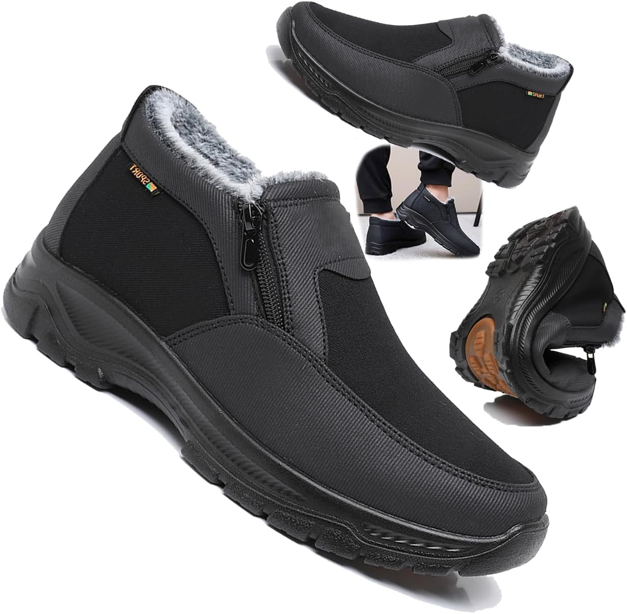 

Ортопедические теплые зимние ботинки для мужчин, водонепроницаемые, противоскользящие, зимние, с флисовой подкладкой, зимние ботинки, водонепроницаемые, с меховой подкладкой и боковой молнией Generic, черный