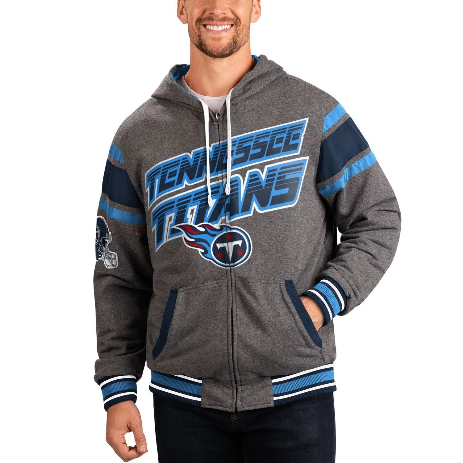 

Мужская спортивная куртка Carl Banks темно-синего/серого цвета Tennessee Titans Extreme с двусторонней толстовкой и молнией во всю спину G-III, Синий, Мужская спортивная куртка Carl Banks темно-синего/серого цвета Tennessee Titans Extreme с двусторонней т